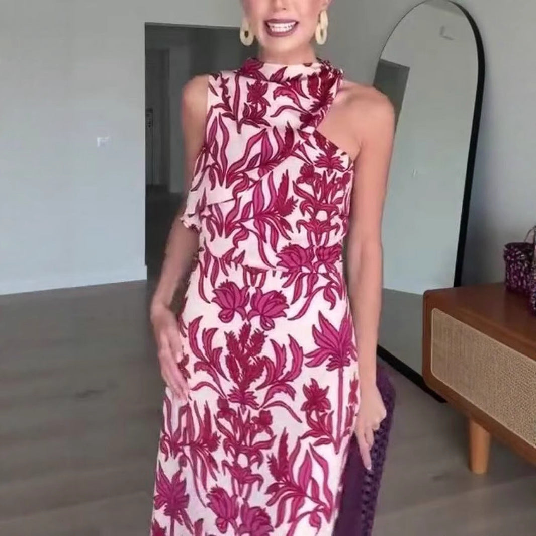 Vestido Estampado Con Hombros Descubiertos