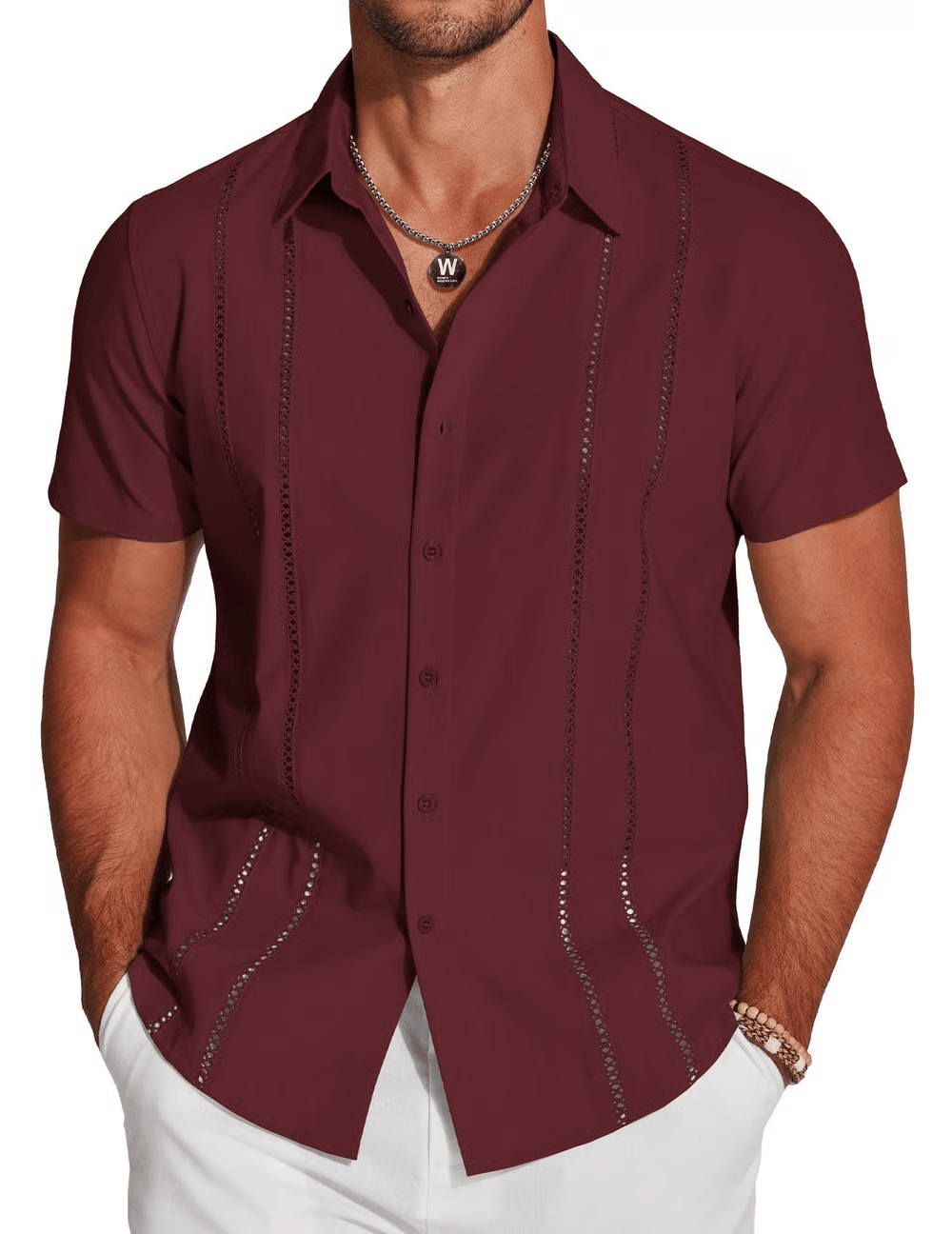 Camisa cubana con exquisitos botones bordados al frente para hombre