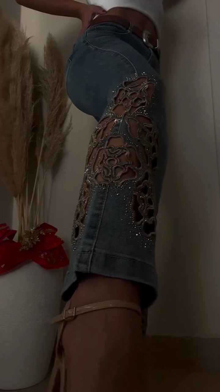 Vaqueros lavados estampado de diamantes