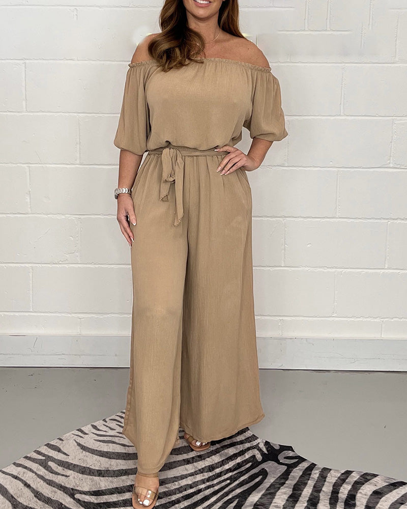 Top sin tirantes + pantalones de pierna ancha