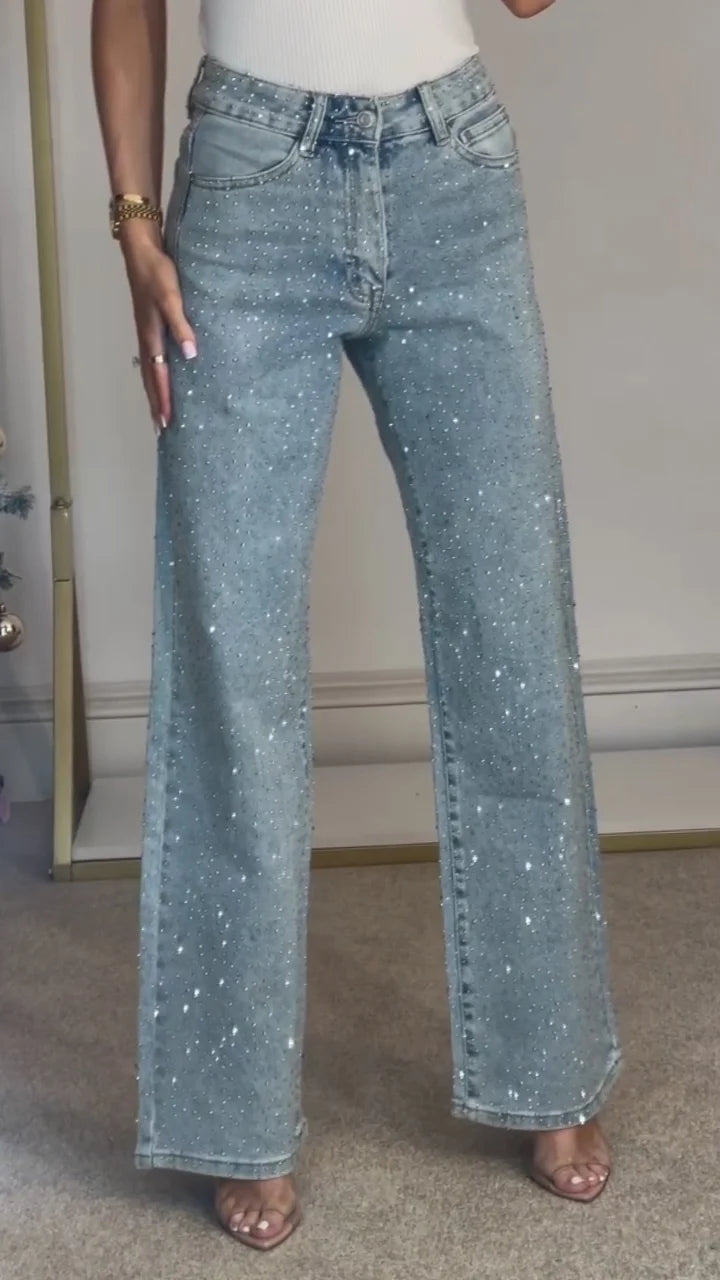 Vaquero Casual estampado de diamantes