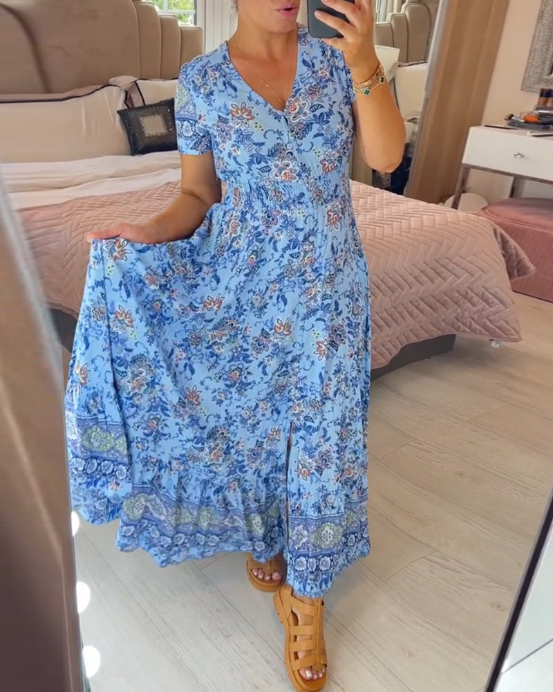Vestido con cuello en V y estampado floral (đOferta especial - 48% de descuentođ„ EnvĂo gratis)