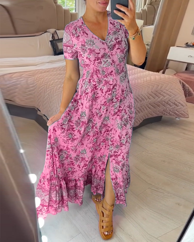 Vestido con cuello en V y estampado floral (đOferta especial - 48% de descuentođ„ EnvĂo gratis)
