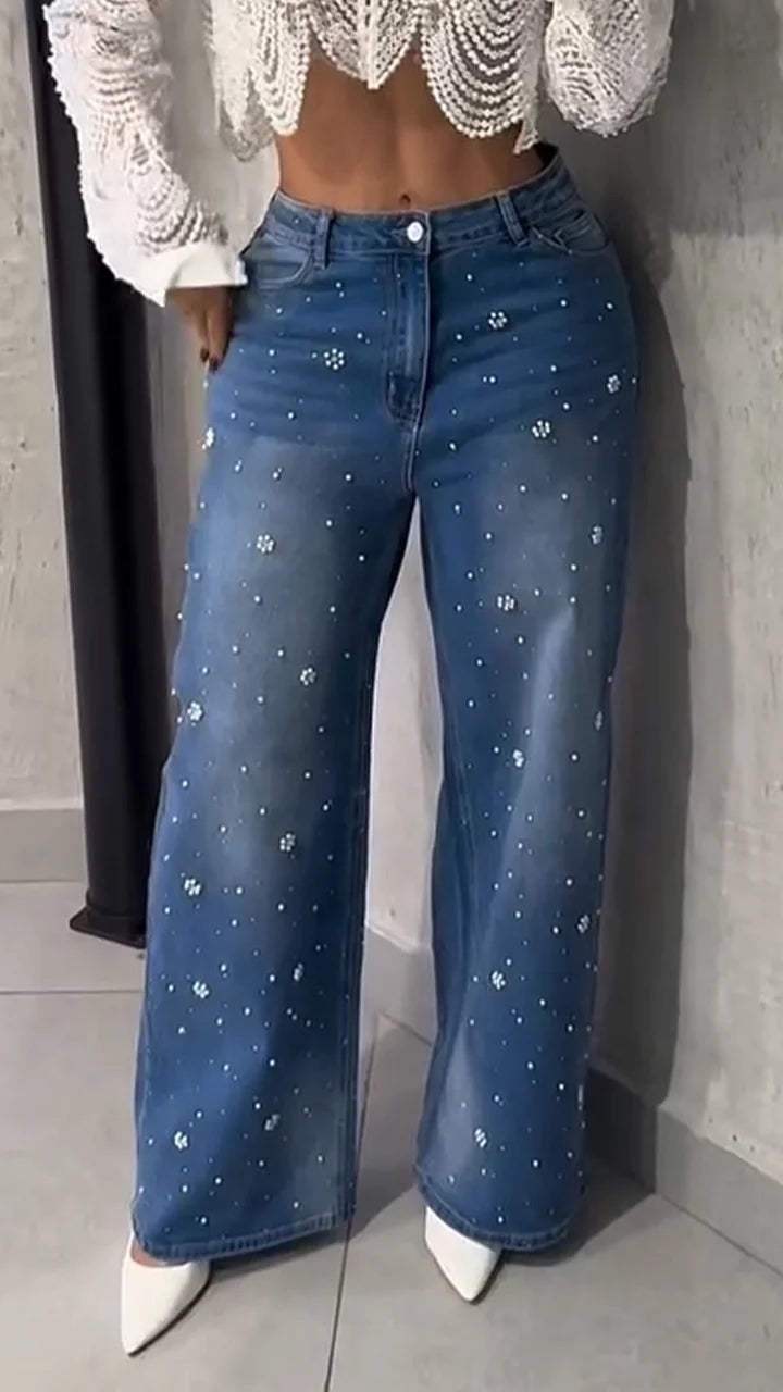 Conjunto Top de Perlas y Vaqueros