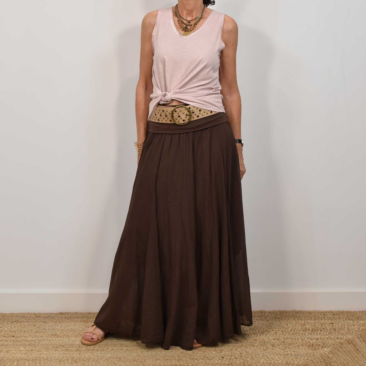 Falda Larga Boho Marrón