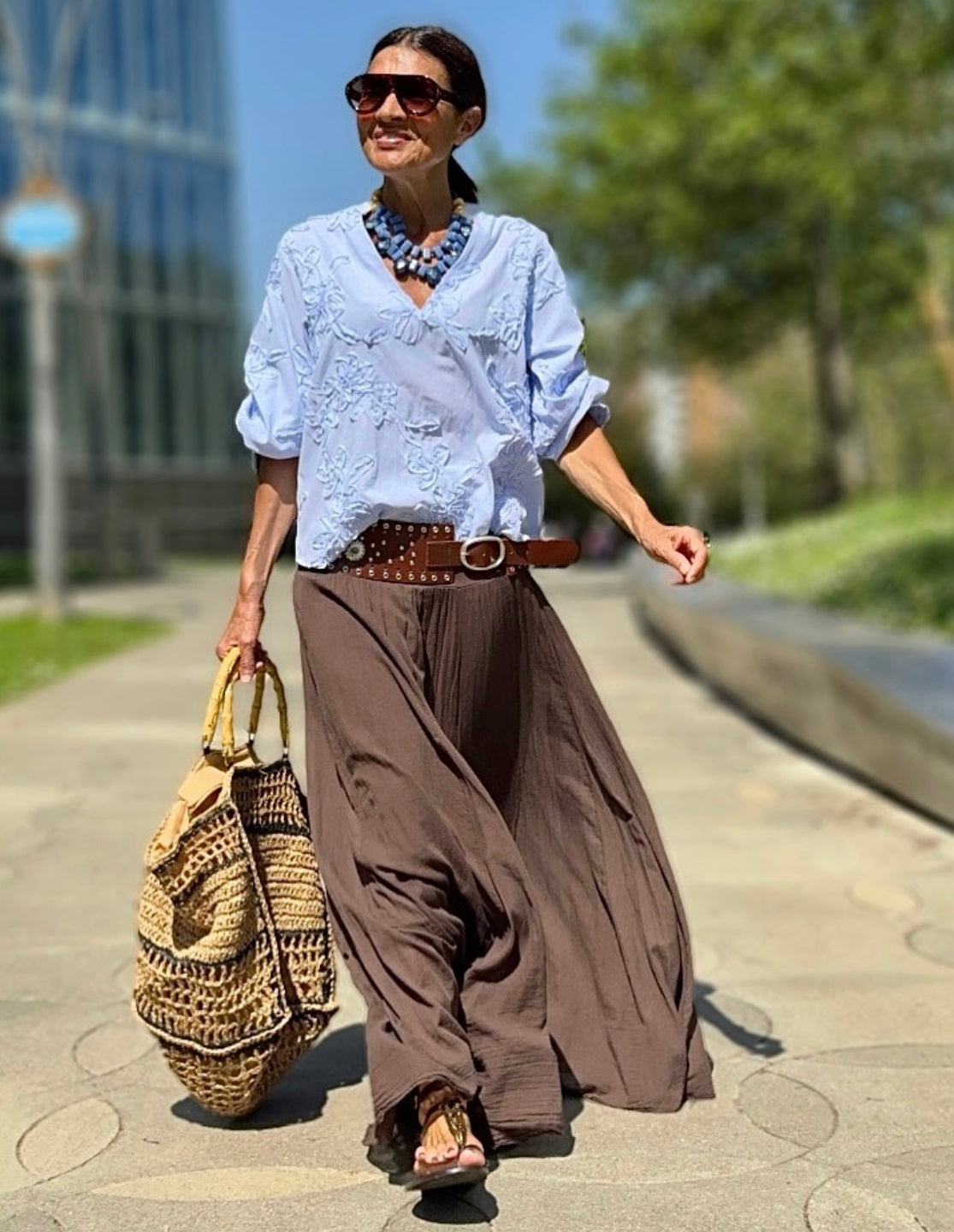 Falda Larga Boho Marrón