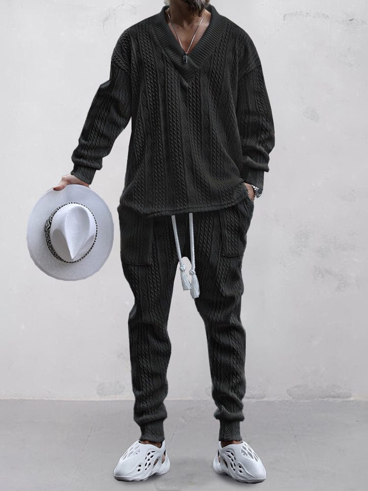 Stylish Knit Sweater Set Sets coofandystore Black M