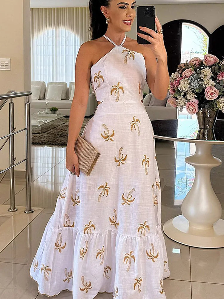 Vestido Con Estampado De Palmeras