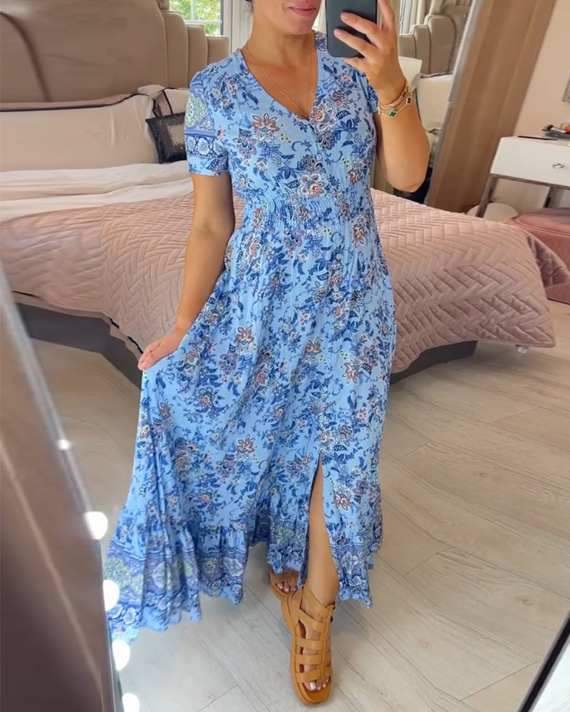 Vestido con cuello en V y estampado floral (đOferta especial - 48% de descuentođ„ EnvĂo gratis)