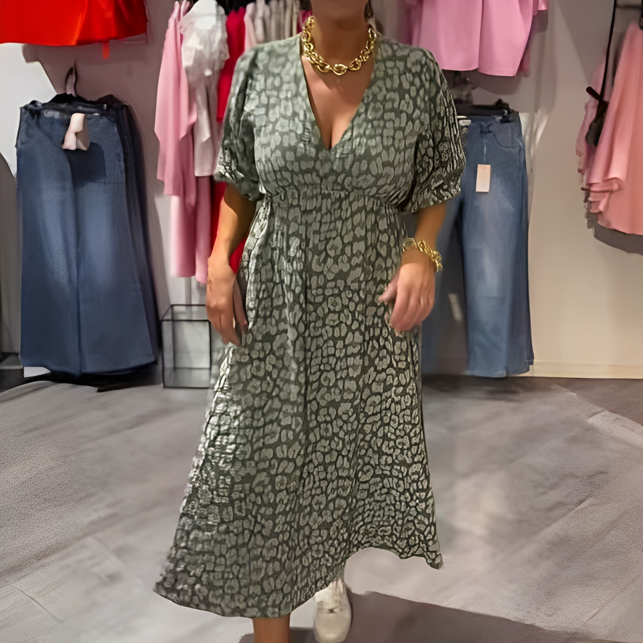 â°Venta temporal - 50% de descuentođ„Vestido estampado con cuello en V para mujer