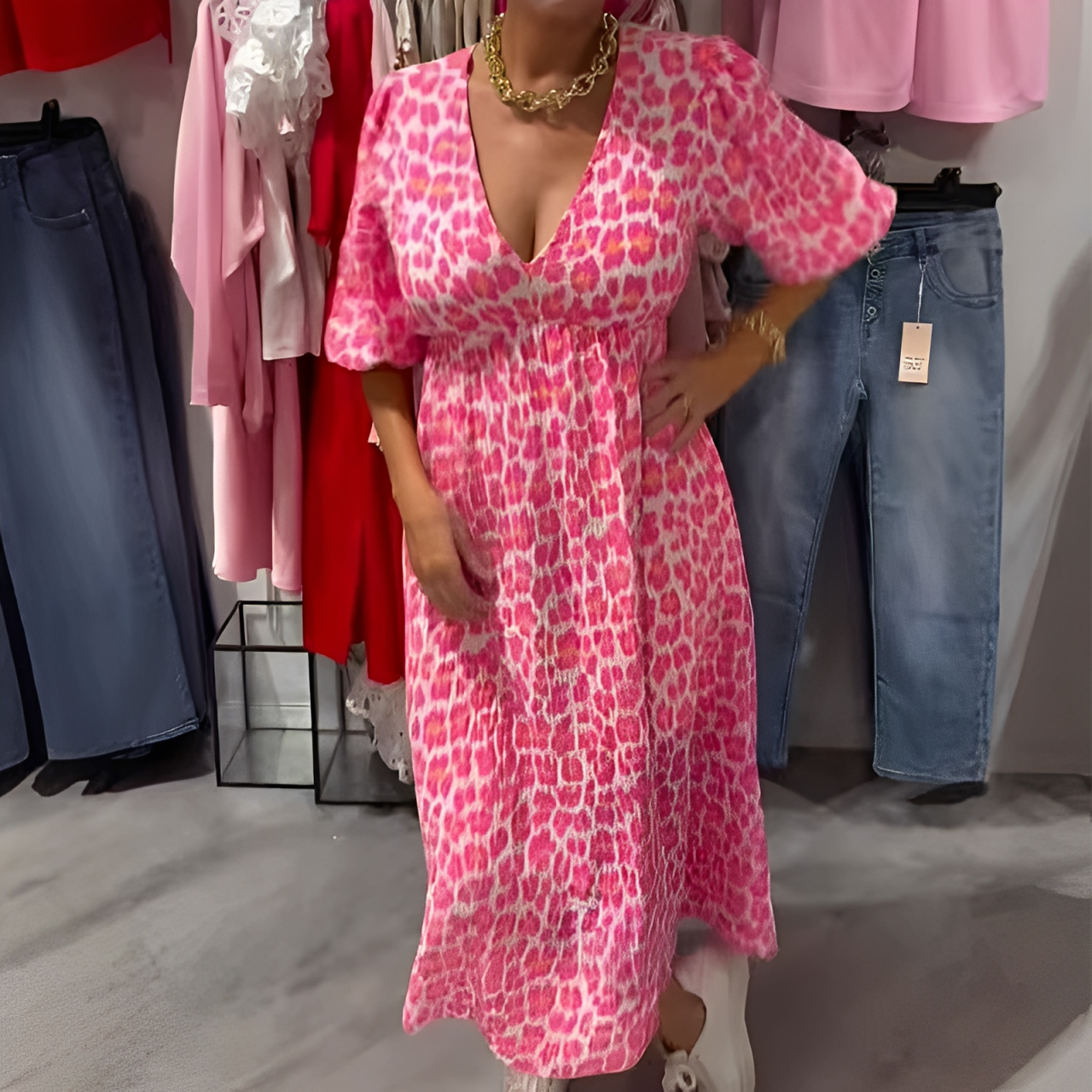 â°Venta temporal - 50% de descuentođ„Vestido estampado con cuello en V para mujer