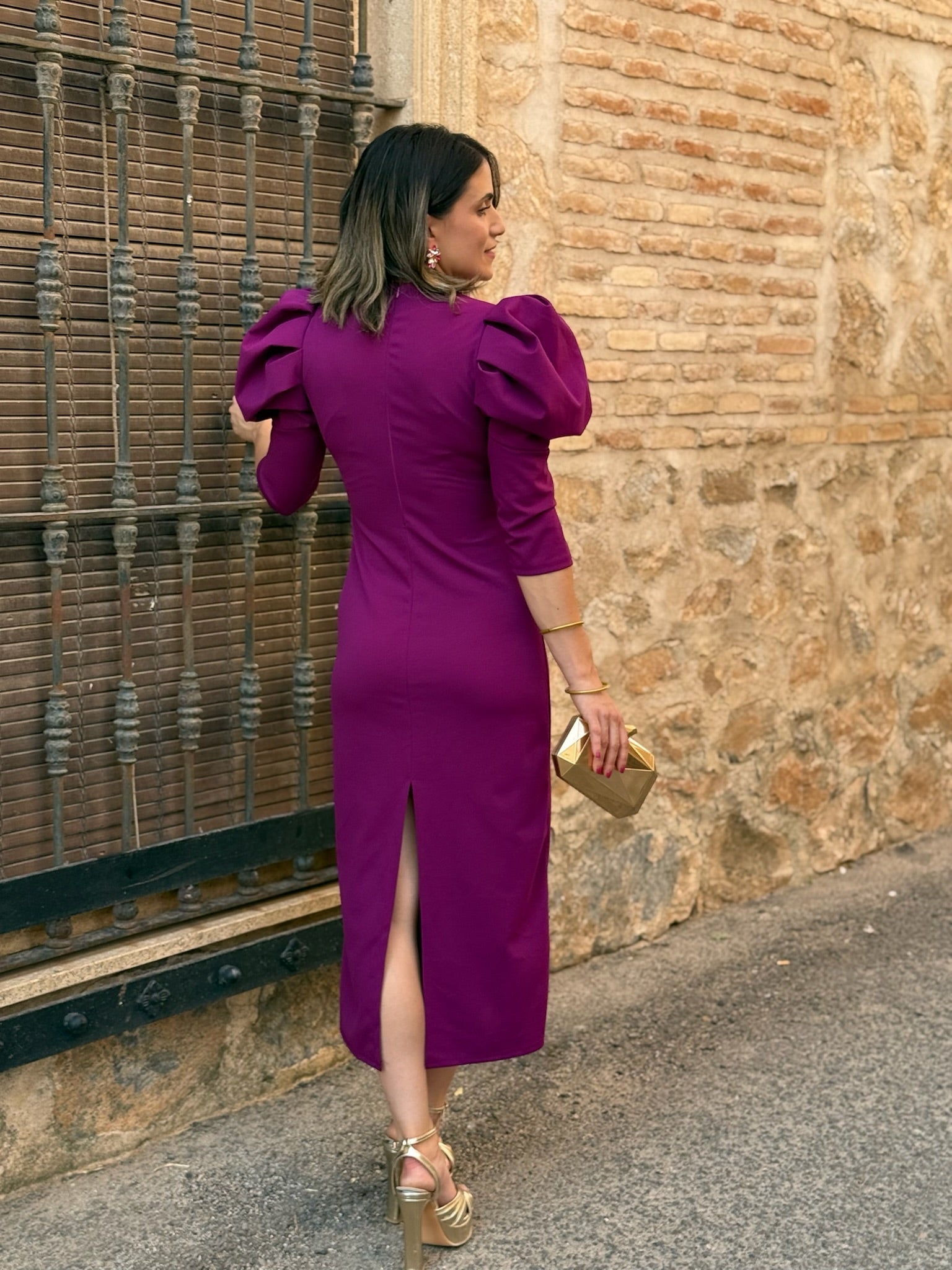 Vestido manga abullonada buganvilla | Sicilia - Alalá Moda Mujer