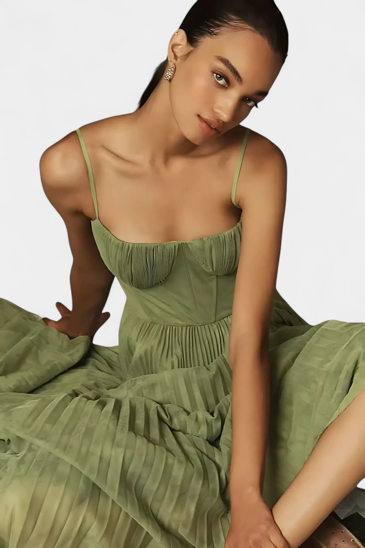 Ottilie | Vestido de Chiffon Plisado con Corsé Esculpido