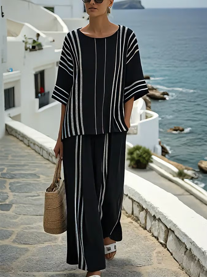 Conjunto de lino blanco y negro