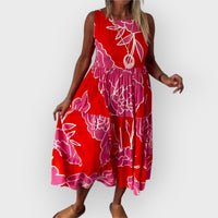 ELEGANTE VESTIDO FLORAL SIN HOMBROS