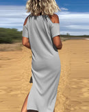 Vestido largo con hombros al descubierto y corte relajado