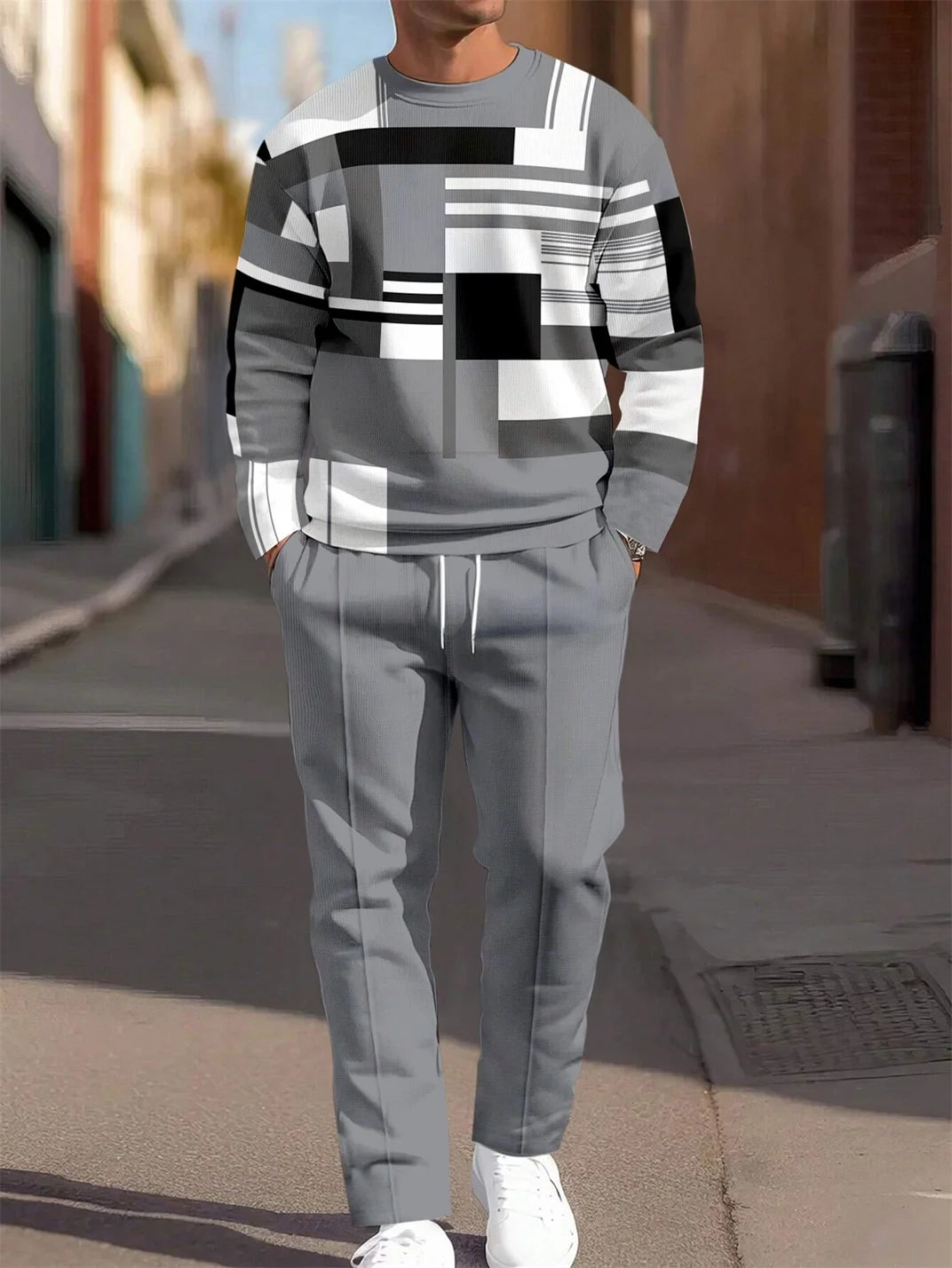 Conjunto de cuello redondo con bloques de color