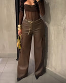 Pantalón anchos de cuero estilo cargo