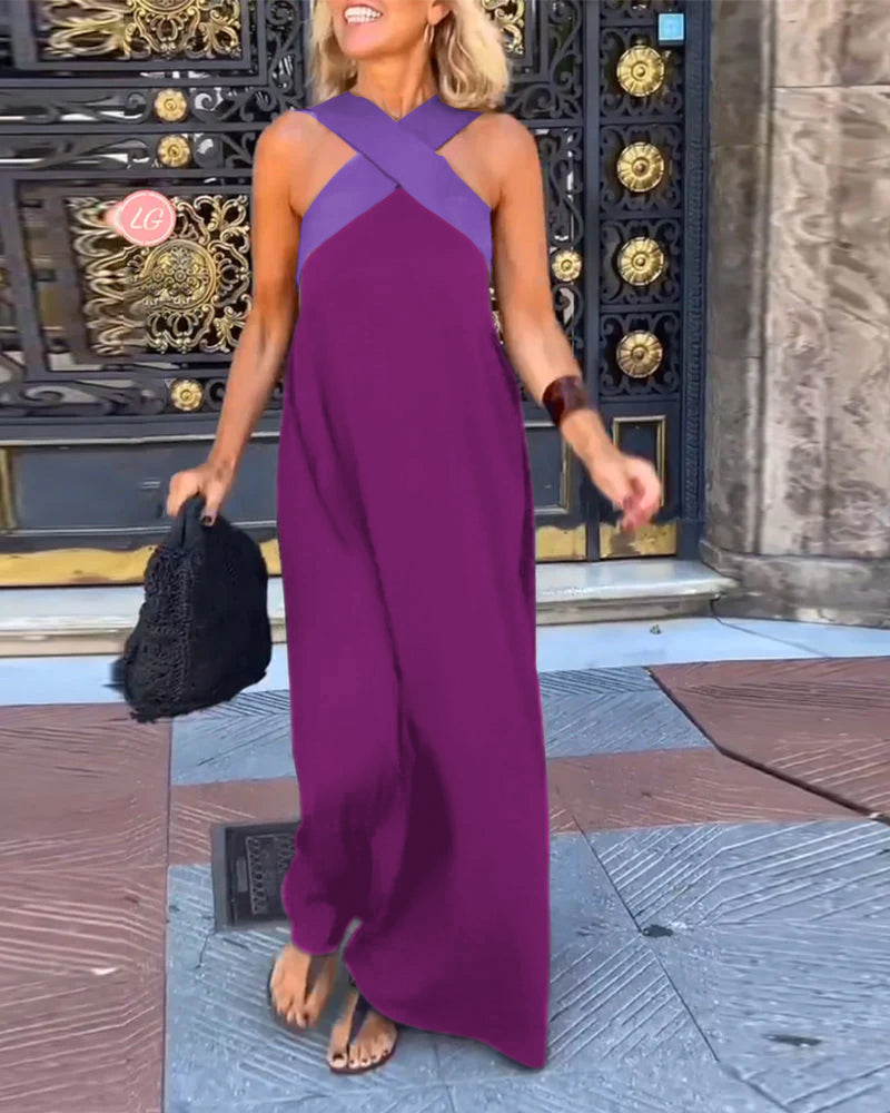 Vestido sin mangas con cuello halter cruzado