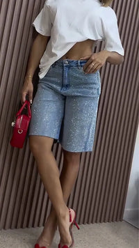 Shorts vaqueros casuales con diamantes