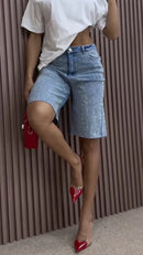 Shorts vaqueros casuales con diamantes