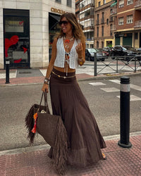 Falda Larga Boho Marrón