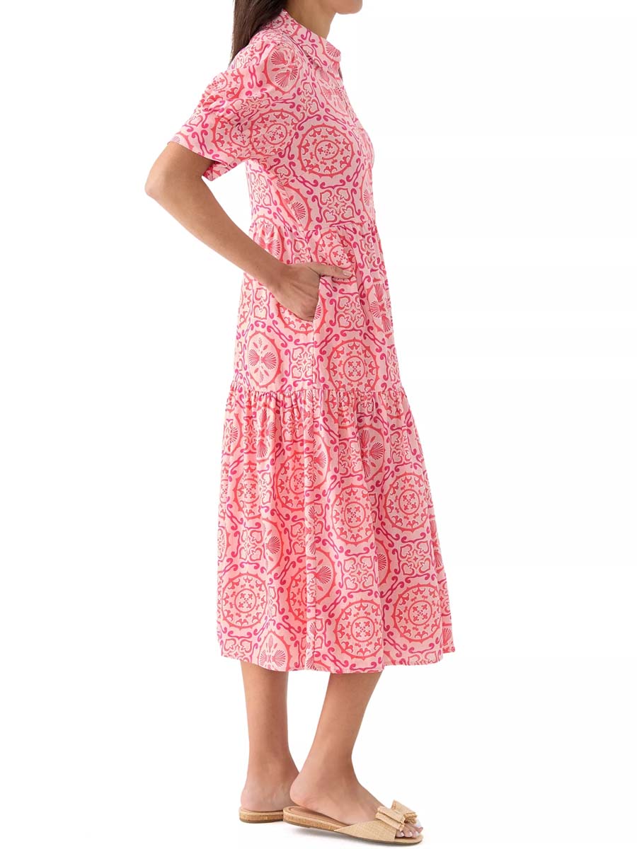 Vestido camisero estampado de manga corta con capas