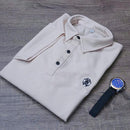 Polo coreano para hombre, cuello vuelto, logo en el pecho, tejido elástico en 4 direcciones