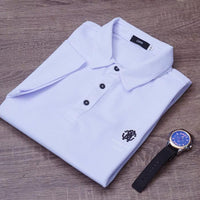 Polo coreano para hombre, cuello vuelto, logo en el pecho, tejido elástico en 4 direcciones