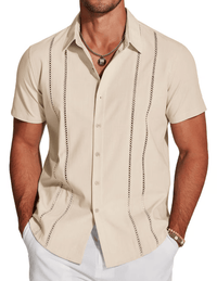 Camisa cubana con exquisitos botones bordados al frente para hombre