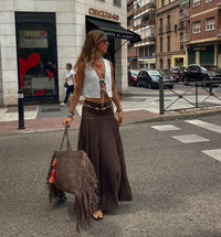 Falda Larga Boho Marrón