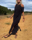 Vestido largo con hombros al descubierto y corte relajado