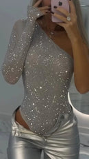 Body de un solo hombro con diamantes