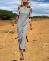 Vestido largo con hombros al descubierto y corte relajado