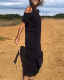 Vestido largo con hombros al descubierto y corte relajado