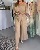 Top sin tirantes + pantalones de pierna ancha