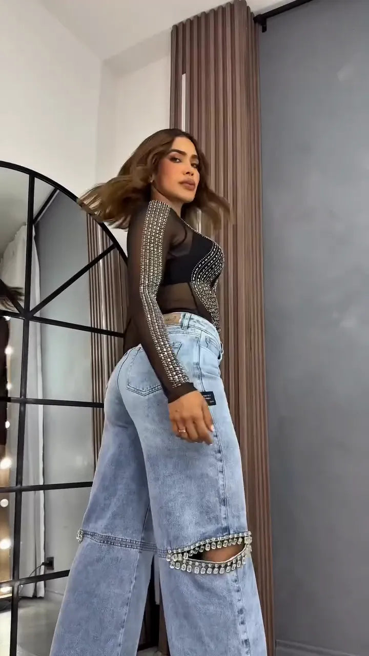 Jeans adornados con pedrería