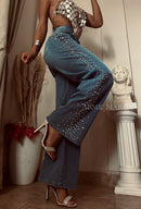 Vaqueros Pierna ancha Pedrería Brillos