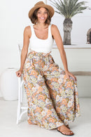 Pantalones Avianna - Pantalones anchos de cintura alta con estampado floral y diseño paper bag