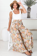 Pantalones Avianna - Pantalones anchos de cintura alta con estampado floral y diseño paper bag