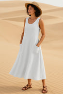 Vestido midi sin mangas con bolsillos delanteros