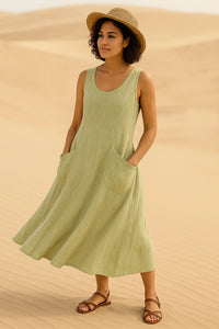 Vestido midi sin mangas con bolsillos delanteros