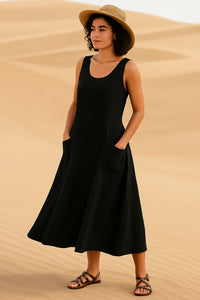 Vestido midi sin mangas con bolsillos delanteros