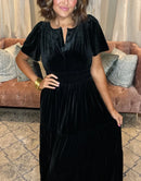 Vestido Largo de Terciopelo con Volantes para Mujer