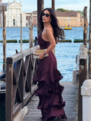 Elegante vestido largo burdeos