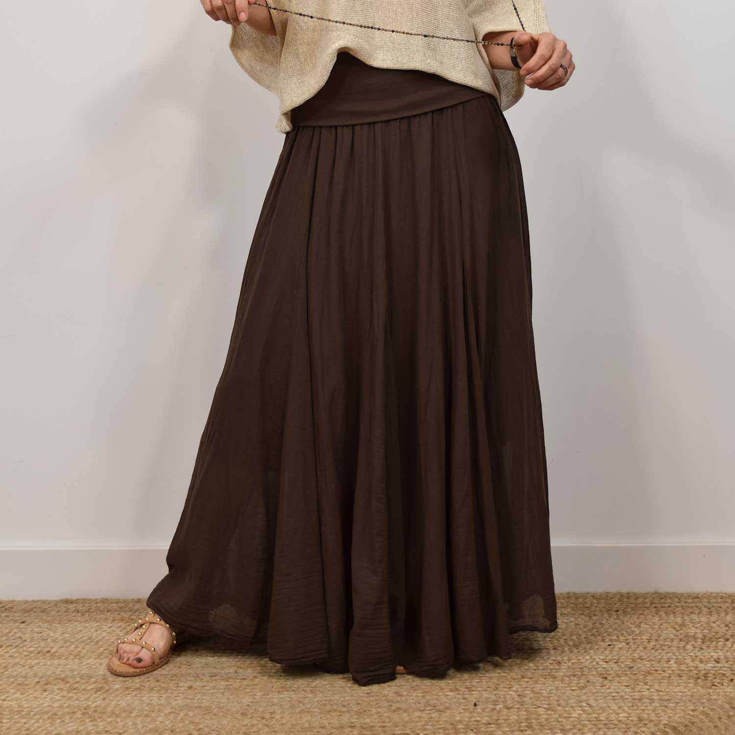 Falda Larga Boho Marrón