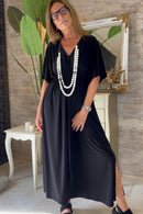 Vestido Maxi con Escote Pico y Bolsillos