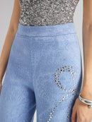 Pantalones elásticos de lana con pedrería