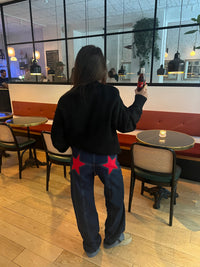 Vaqueros Con Estrellas Rojas - Denim Oscuro