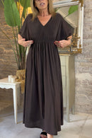 Vestido Maxi con Escote Pico y Bolsillos